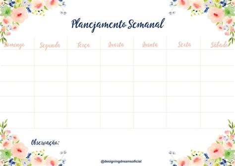 Planejamento Semanal Tabela De Planejamento Planner