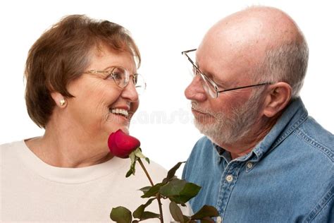 Romantic Senior Husband Giving Red Rose To Wife Stock Image Image Of