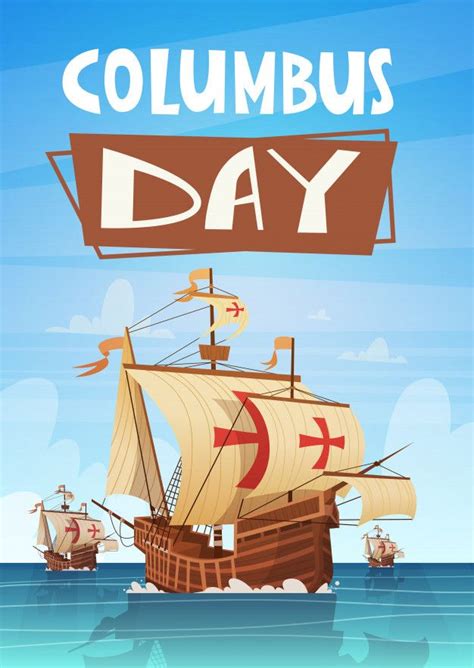 Happy Columbus Day National Usa Holiday Greeting Card With Ship In