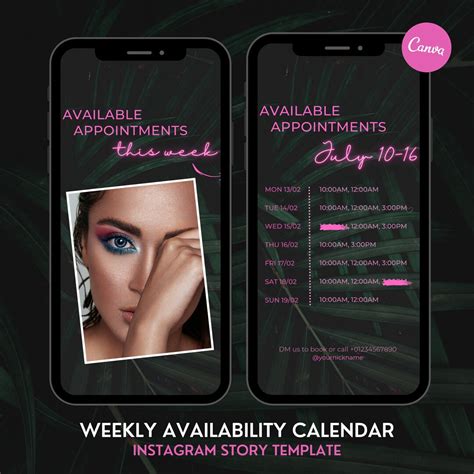 Weekly Availability Calendar Tropical Pink Instagram Story - Etsy