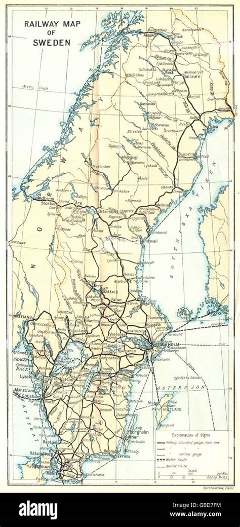 Sweden Railway Map Of Sweden Ferry Routes 1923 Stock Photo Alamy