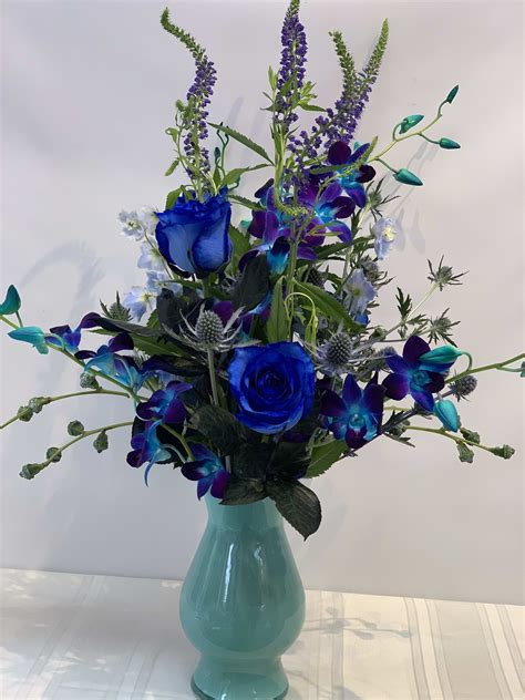 Teal, Blue Floral arrangement. W663 in San Francisco, CA | Fillmore