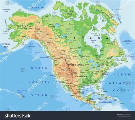 Marked Labeled Geographical Map Of Usa North America Map Landforms
