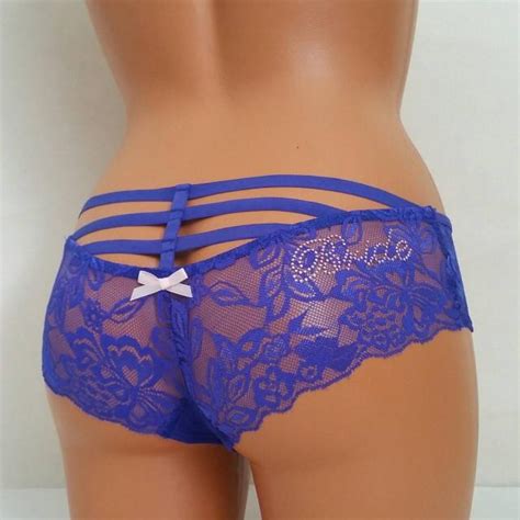 Blue Lace Strappy Back Hipster Bridal Panties Sexy Royal Blue Cage