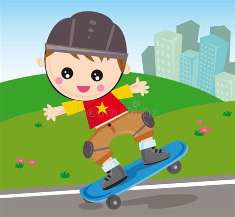 Skateboard Boy Illustration Of Little Boy Running On Skateboard Ad