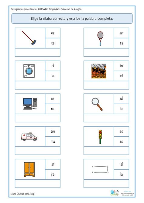 Lectoescritura Sílabas directas o inversas con dibujos Aula PT