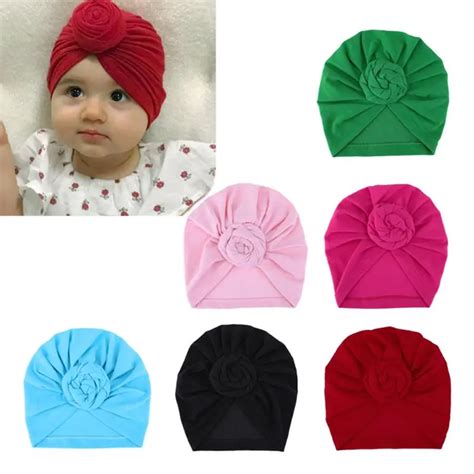 Newborn Baby Caps Infant Turbans Hats Kids Solid Wrinkle Caps Cotton
