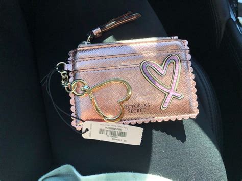 Victorias Secret Pink Metallic Wheart Keychain Coin Bag Hold 4 Id