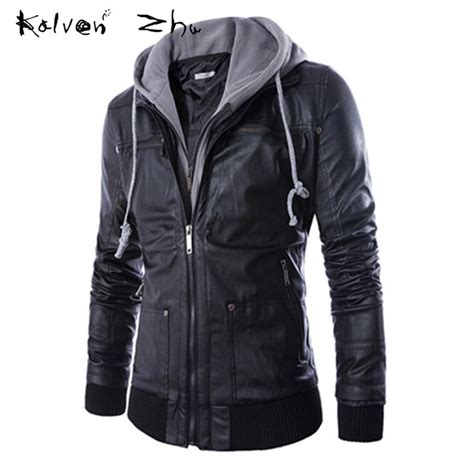 2015 New Spring Casual Men Leather Jackets Hoodie Cotton Sleeve