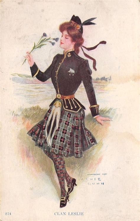 Archie Gunn~clan Leslie~lovely Scottish Lass In Plaid Kilt~heather~1907 Postcard 1836428751