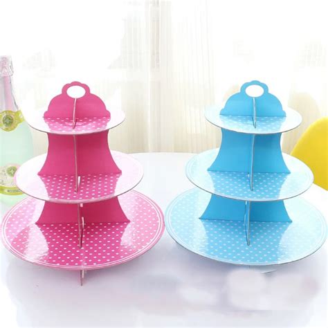 Wedding Party 3 Tier Blue Pink Polka Dots Cake Stand Girls Boys