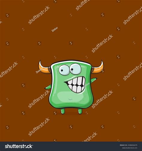 Vector Cartoon Funny Green Monster Horn Stock Vector Royalty Free