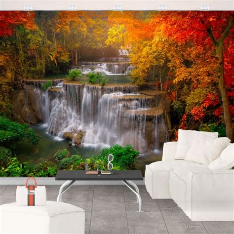 🥇 Wall Murals Vinyl With Waterfalls And Trees In Autumn 🥇