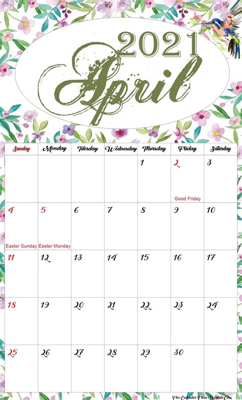 The 2021 april calendar template contains all the special events to let you know about them. Floral April 2021 Calendar Printable - Free Printable ...