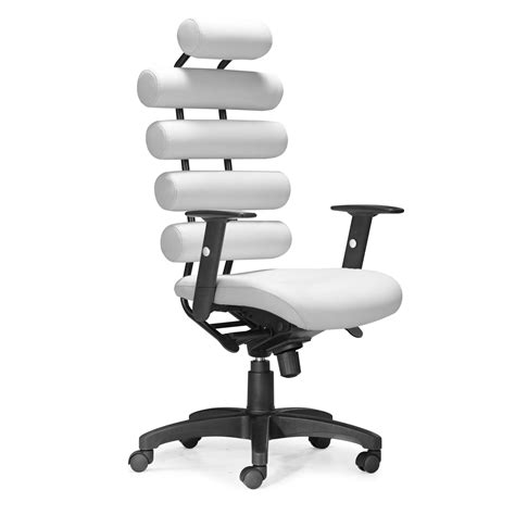 Modern Leather Office Chair With Lumbar Support In White