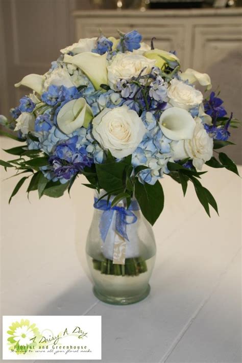 Bridal Bouquet Of Blue Hydrangea White Calla Lilies White Roses And