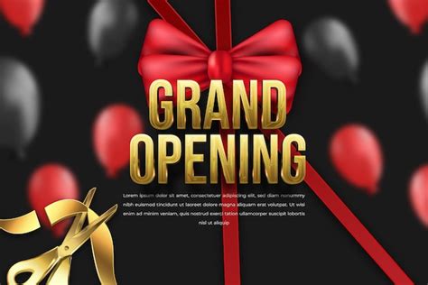 Premium Vector Grand Opening Banner With Ribbon And Scissors Background