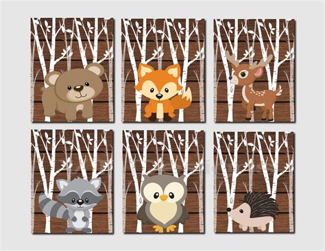 Woodland Animals Nursery Decor Forest Animals Wall Art Kids Etsy