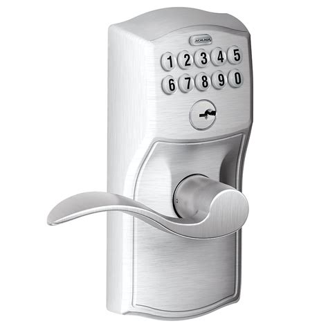 Schlage Accent Satin Chrome Keypad Electronic Door Lever With Camelot
