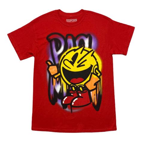 Pacman Mens Retro Airbrush Graffiti Style Red T Shirt Namco Size M