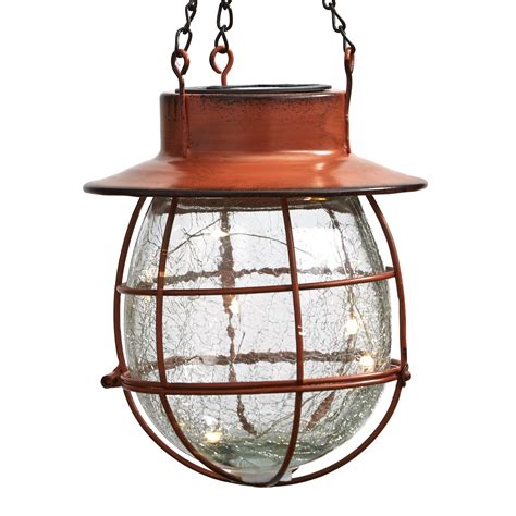 Hanging Solar Country Crackle Lantern Light With Cage Design Brown
