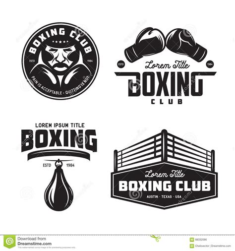 Boxing Club Labels Set Vector Vintage Illustration Stock Vector