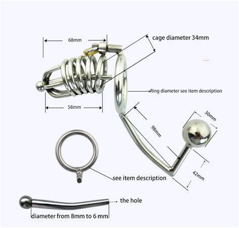metal chastity cage with butt plug attachment and urethral catheter chastity devices
