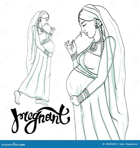 indian pregnant woman in pregnancy dress is prepared for maternity stock vector illustration