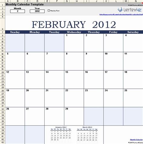 Calendar template vertex42