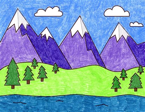 Easy How To Draw Mountains Tutorial Video And Coloring Page
