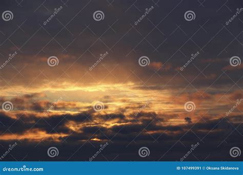 Sunset The Evening Winter Sky In Dense Dark Clouds Stock Image Image