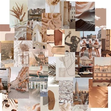 Ready To Print Tan Aesthetic Travel Vibes Wall Collage Kit Pack Of 50