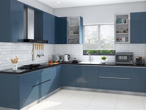 A working triangle allows you to move with ease about the kitchen, so you can reach your sink, oven and stove and refrigerator. Classic Blue L-Shaped Modular Kitchen India | HomeLane