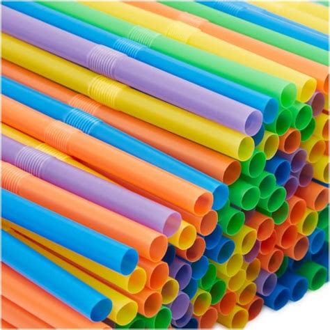 300ct Flexible Plastic Bendy Drinking Straws Multiple Colors Pack