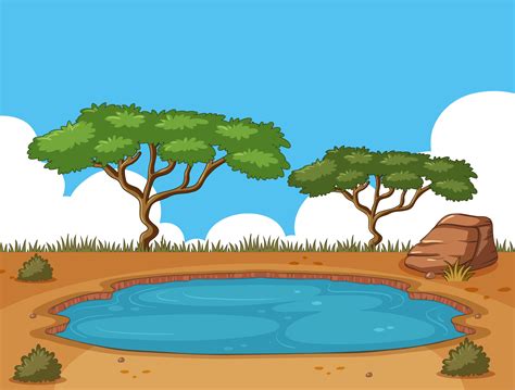 Background Scene With Pond In The Field 369469 Vector Art At Vecteezy