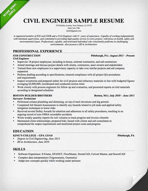 Resume format engineering engineering format resume resume. Civil Engineering Resume Sample | Resume Genius