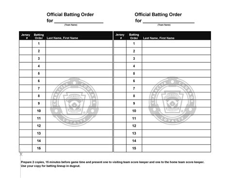 Printable Baseball Lineup Template