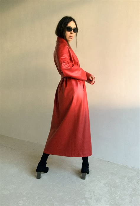 Red Leather Trench Coat Etsy