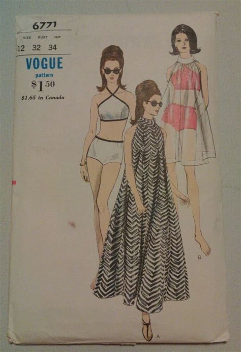Vintage Vogue Pattern 6771 Misses Bathing Suit Coverup Sz 12 Bust 32