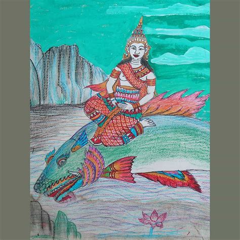 Folk Painting Of River Goddess Tribal Trappings
