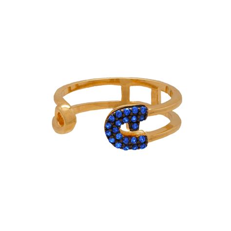 Reborn Safety Pin Bling Yellow Gold Ring Carrie K