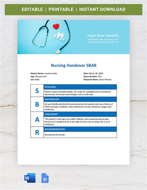 Sbar Handover Template