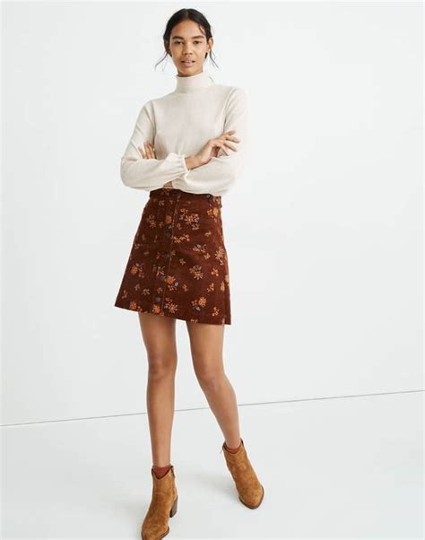 Corduroy A Line Mini Skirt In Forest Floral Patch Pocket Edition