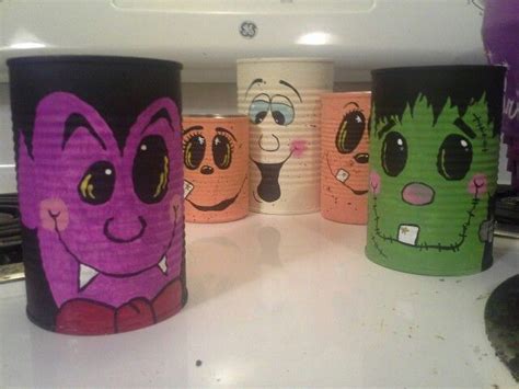 Hand Painted Tin Can Halloween Characters Perfect For