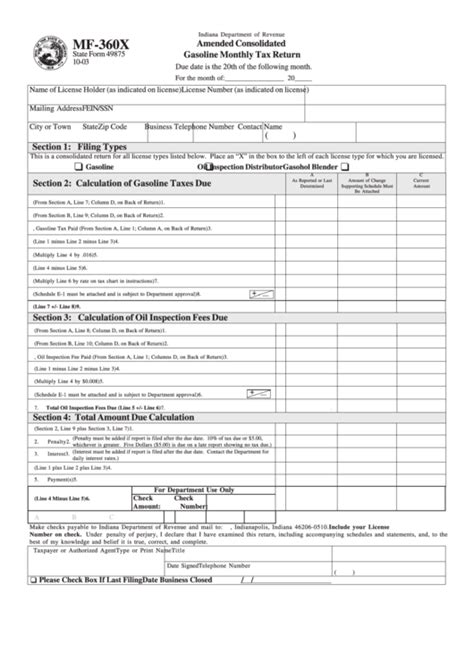 Form Mf 360x Amended Consolidated Gasoline Monthly Tax Return 2003