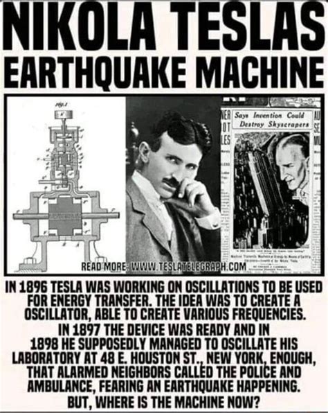 Nikola Tesla Earthquake Machine N1896 Tesla Was Working On Oscillations