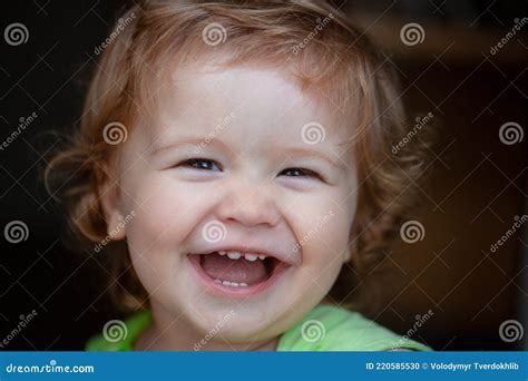 Portrait Of A Happy Laughing Child Smiling Infant Cute Smile Close