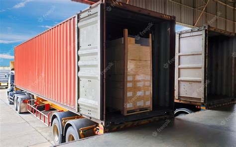 Premium Photo The Truck Trailer Container Docking Load Shipment Goods