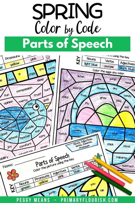 Parts Of Speech Color By Code Spring Grammar Worksheets In 2020 Parts