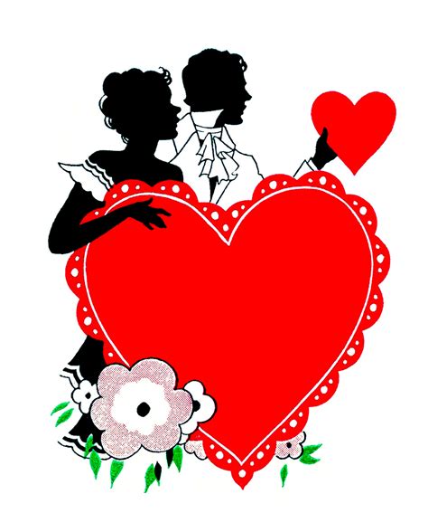 This is a fun drawing to create and give to a friend our someone you love. Vintage Valentine's Day Clip Art - Romantic Silhouettes ...